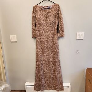 JS Collections Embroidered Long Sleeve Dress in Taupe
